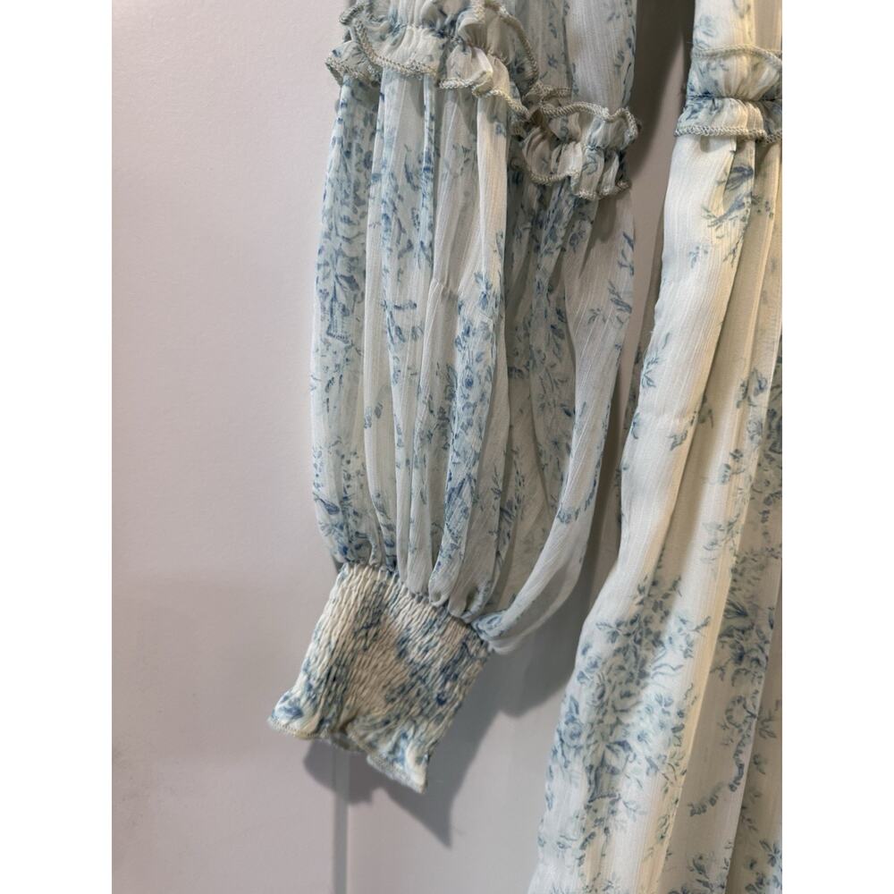 ASOS Design High Neck Maxi Dress Frill Edge Blue Floral Size 2 Coquette Cottage - Picture 6 of 13